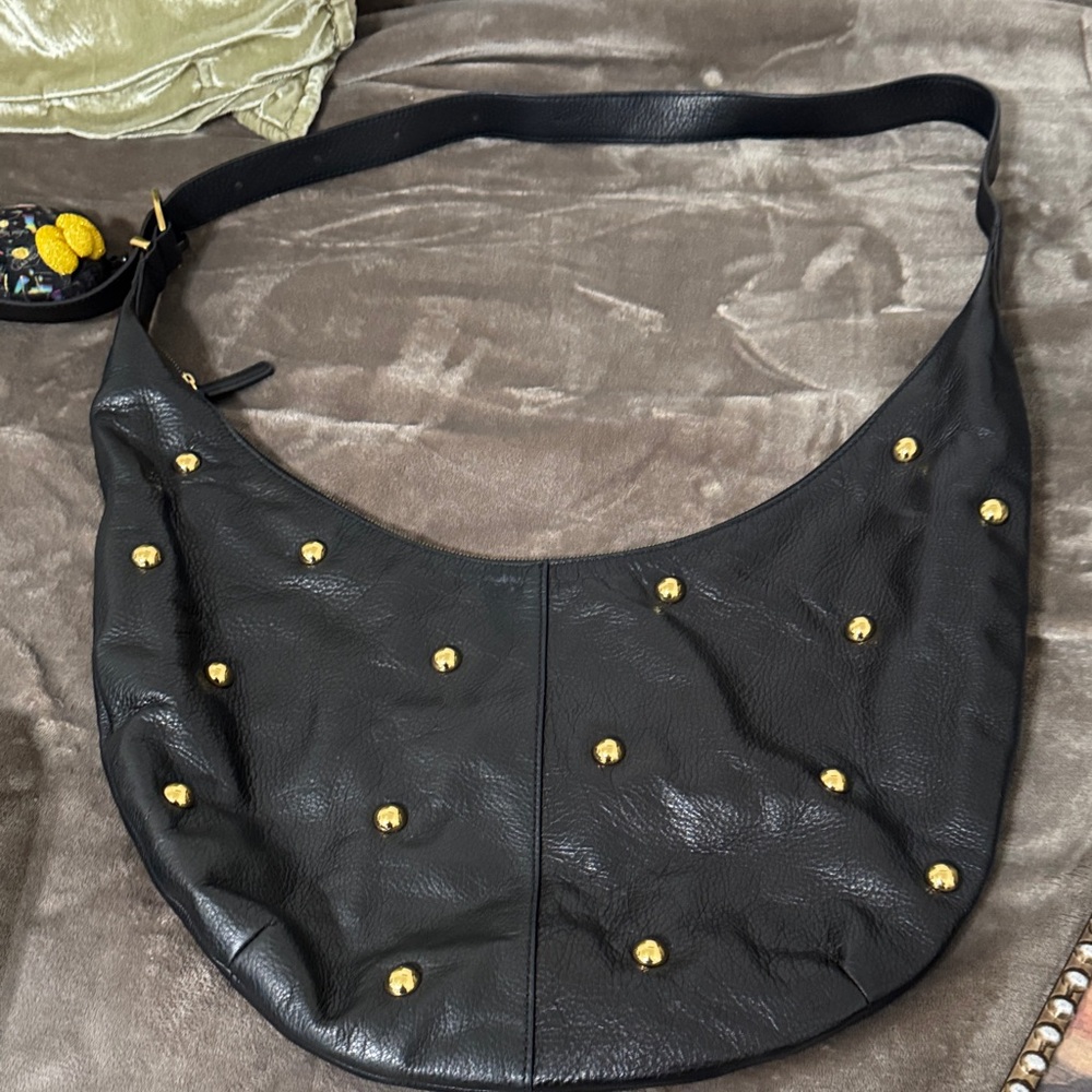 Madewell Black Leather Hobo with Gold Accents